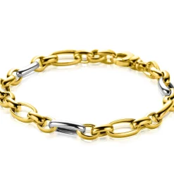 Online Zinzi bicolor schakelarmband (7mm breed) met afwisselend gold plated jasseron schakels en grote zilveren ovale schakels 19cm ZIA2639