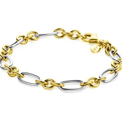Best Zinzi bicolor schakelarmband 7mm breed met jasseron en ovale schakels 19,5cm ZIA2667