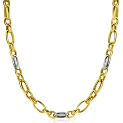 Outlet Zinzi bicolor schakelketting (7mm breed) met afwisselend gold plated jasseron schakels en grote zilveren ovale schakels 45cm ZIC2639