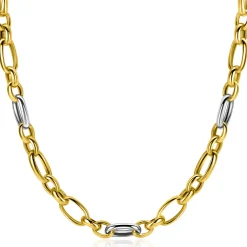 Outlet Zinzi bicolor schakelketting (7mm breed) met afwisselend gold plated jasseron schakels en grote zilveren ovale schakels 45cm ZIC2639