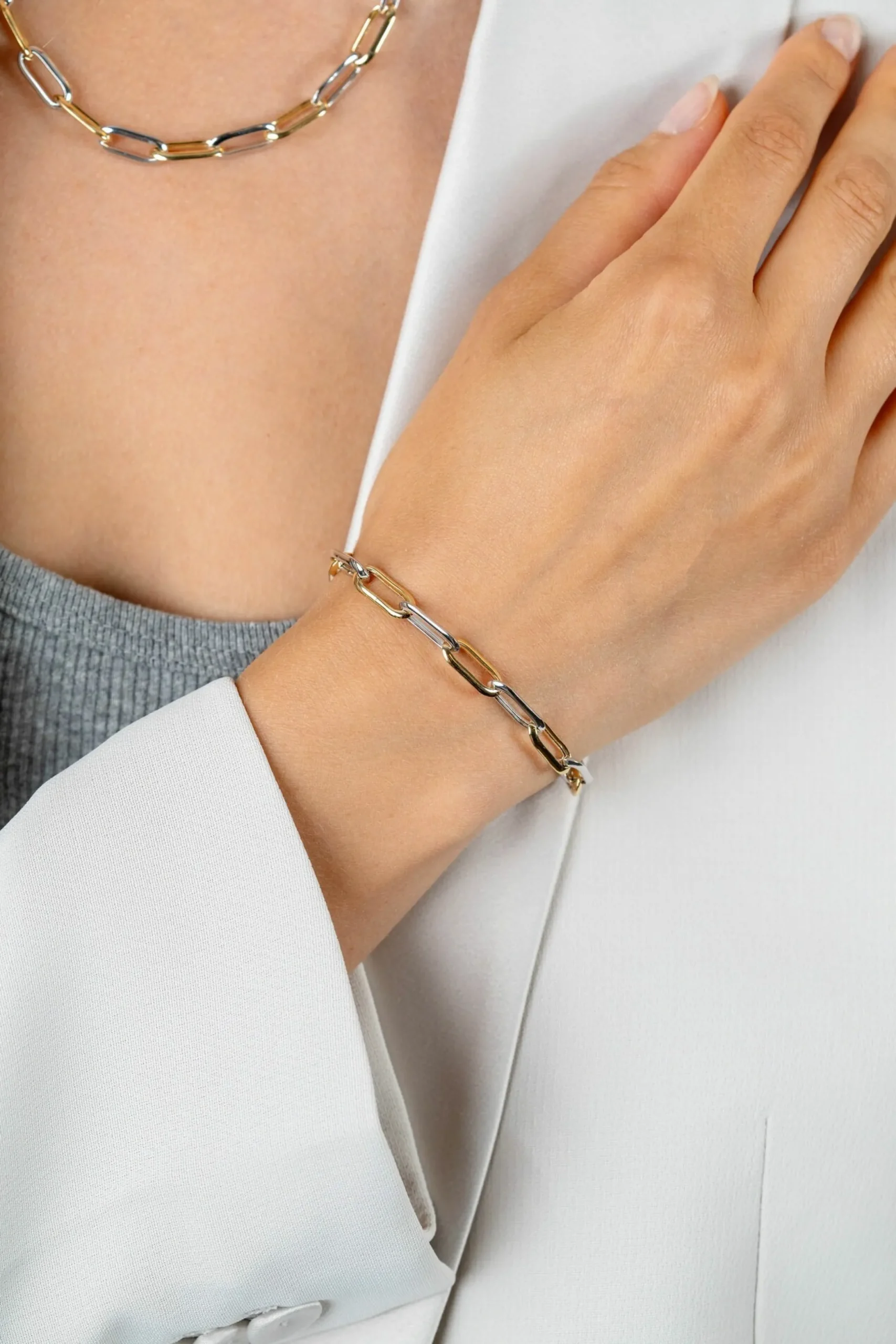 Sale Zinzi bicolor zilveren ovale schakelarmband 6mm breed 20cm ZIA2668