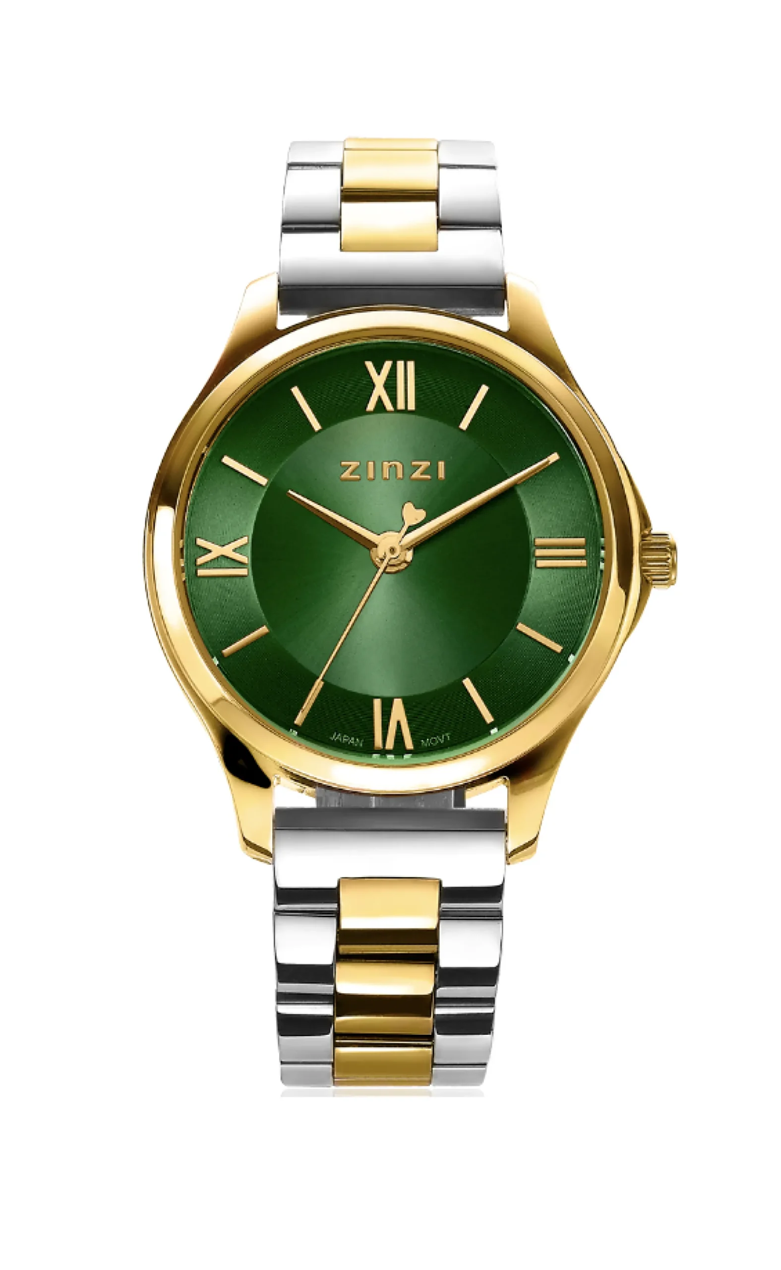 New Zinzi Classy Mini horloge 30mm groene wijzerplaat goudkleurige stalen kast en bicolor band ziw1235