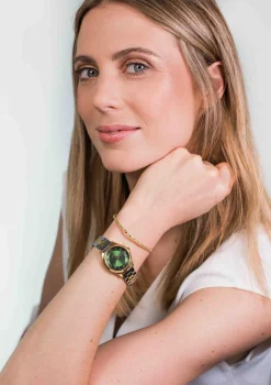 New Zinzi Classy Mini horloge 30mm groene wijzerplaat goudkleurige stalen kast en bicolor band ziw1235