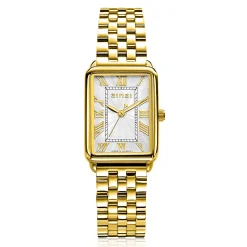 Hot Zinzi Elegance bicolor horloge witte wijzerplaat en rechthoekige goudkleurige kast en geel vergulde stalen schakelband 28mm extra dun ZIW1907GB