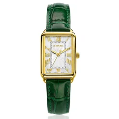 New Zinzi Elegance bicolor horloge witte wijzerplaat en rechthoekige goudkleurige kast en groene leren band 28mm extra dun ZIW1907G