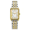 Discount Zinzi Elegance bicolor horloge witte wijzerplaat en rechthoekige goudkleurige kast en bicolor stalen schakelband 28mm extra dun ZIW1907