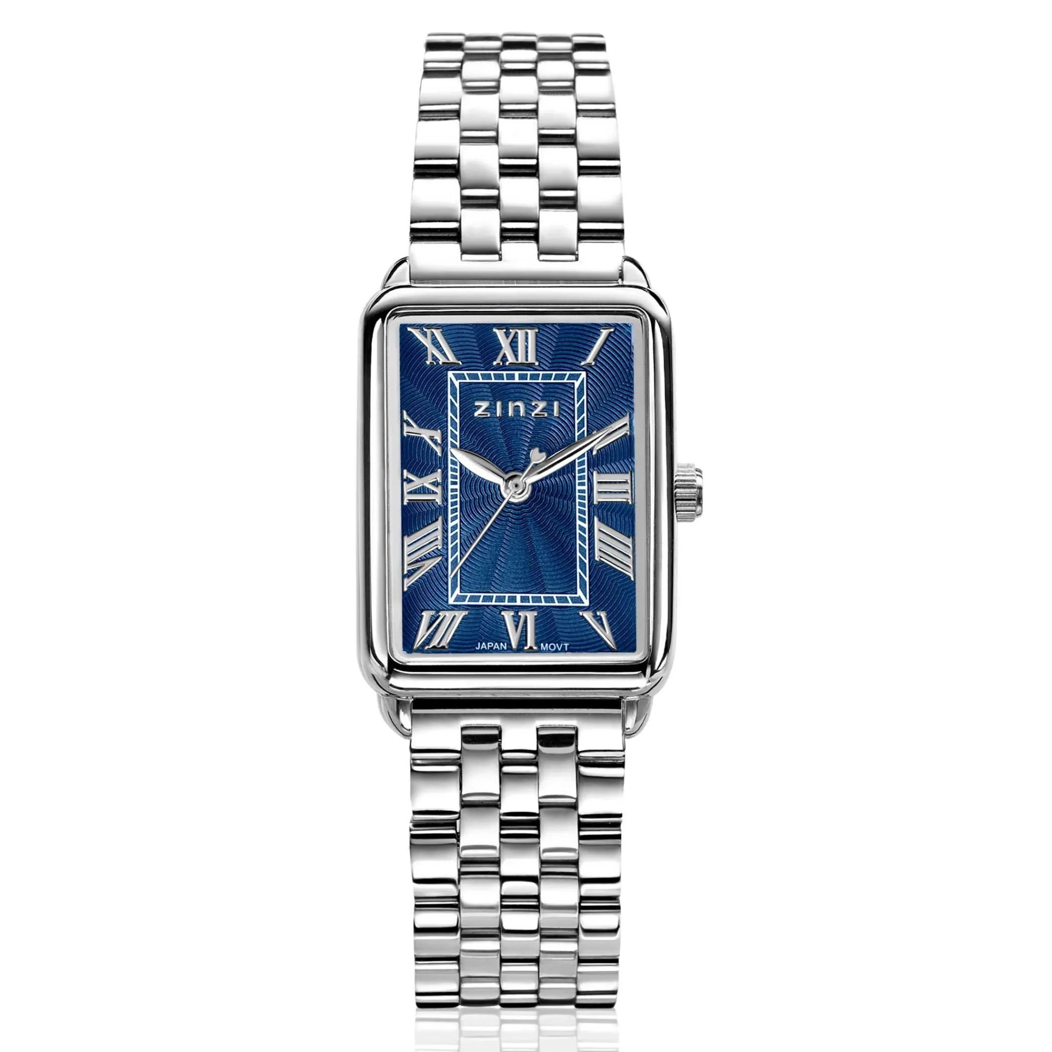 Hot Zinzi Elegance horloge blauwe wijzerplaat en rechthoekige kast stalen schakelband 28mm extra dun ZIW1955
