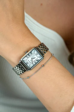 Sale Zinzi Elegance horloge witte wijzerplaat en rechthoekige kast stalen schakelband 28mm extra dun ZIW1906