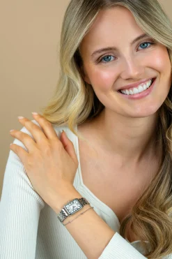 Sale Zinzi Elegance horloge witte wijzerplaat en rechthoekige kast stalen schakelband 28mm extra dun ZIW1906