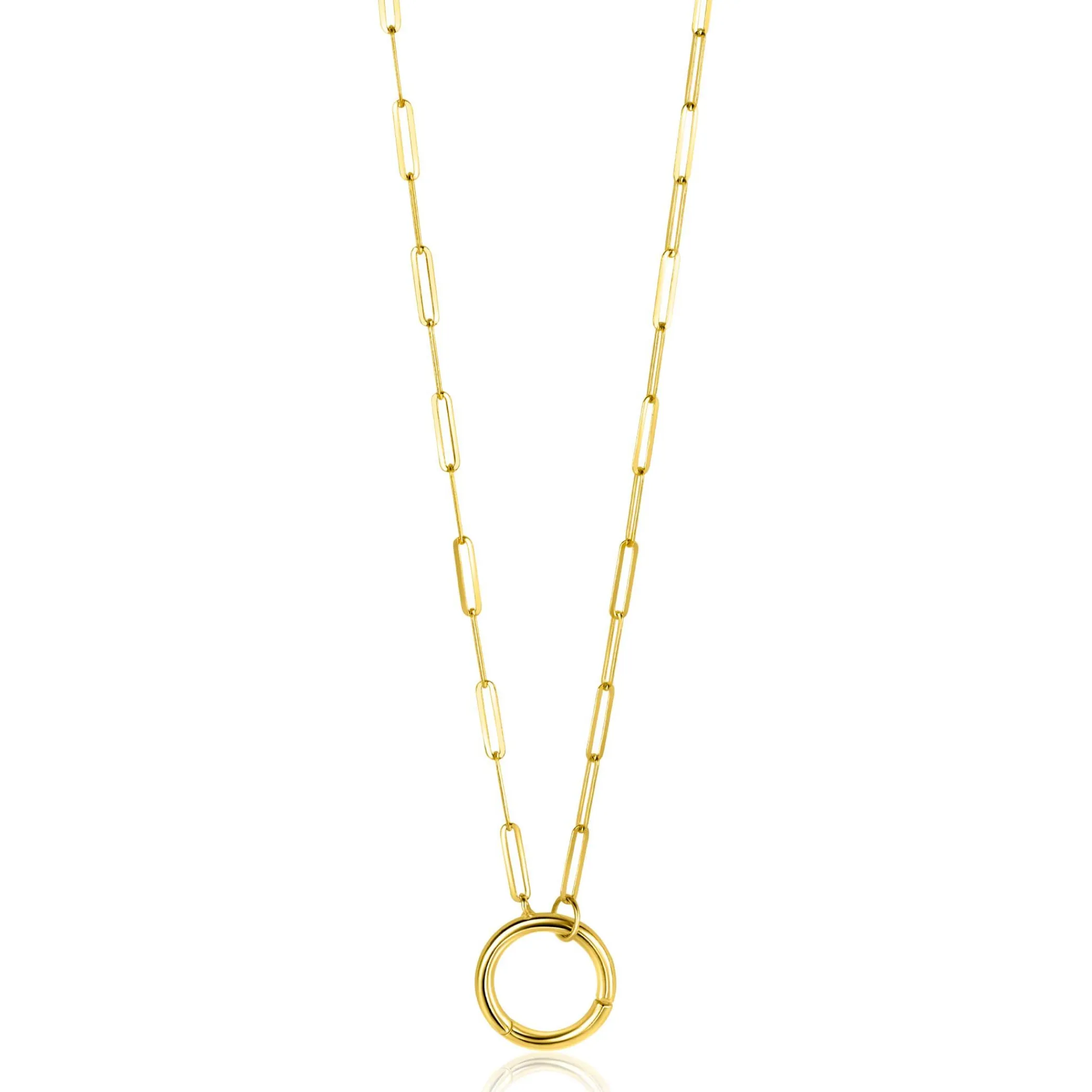 Hot Zinzi Gold 14 karaat gouden paperclip collier met opvallende ronde voorsluiting, waaraan je hangertjes kunt hangen 45cm ZGC493