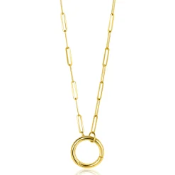 Hot Zinzi Gold 14 karaat gouden paperclip collier met opvallende ronde voorsluiting, waaraan je hangertjes kunt hangen 45cm ZGC493
