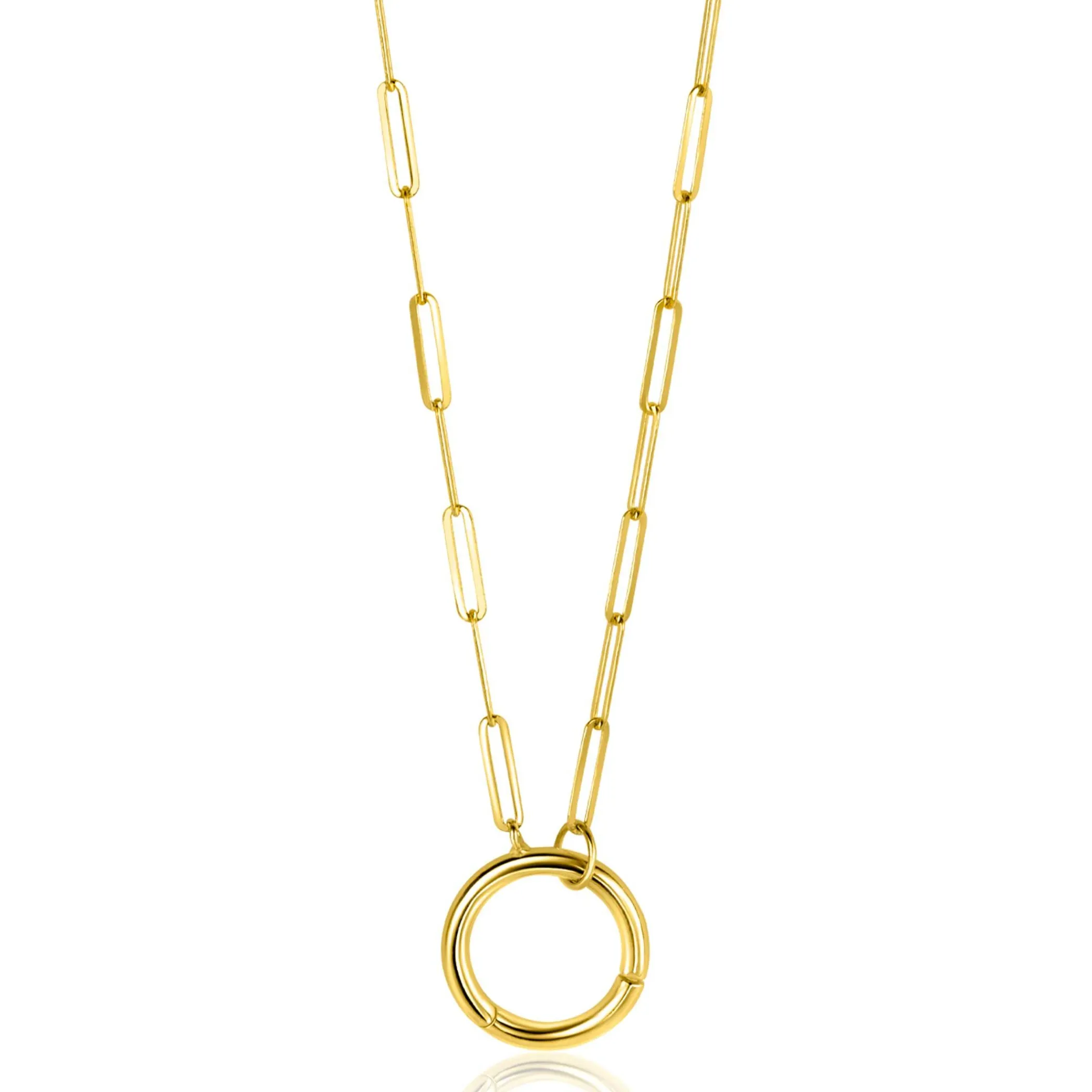 Hot Zinzi Gold 14 karaat gouden paperclip collier met opvallende ronde voorsluiting, waaraan je hangertjes kunt hangen 45cm ZGC493
