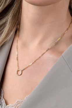 Hot Zinzi Gold 14 karaat gouden paperclip collier met opvallende ronde voorsluiting, waaraan je hangertjes kunt hangen 45cm ZGC493