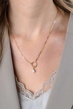 Hot Zinzi Gold 14 karaat gouden paperclip collier met opvallende ronde voorsluiting, waaraan je hangertjes kunt hangen 45cm ZGC493