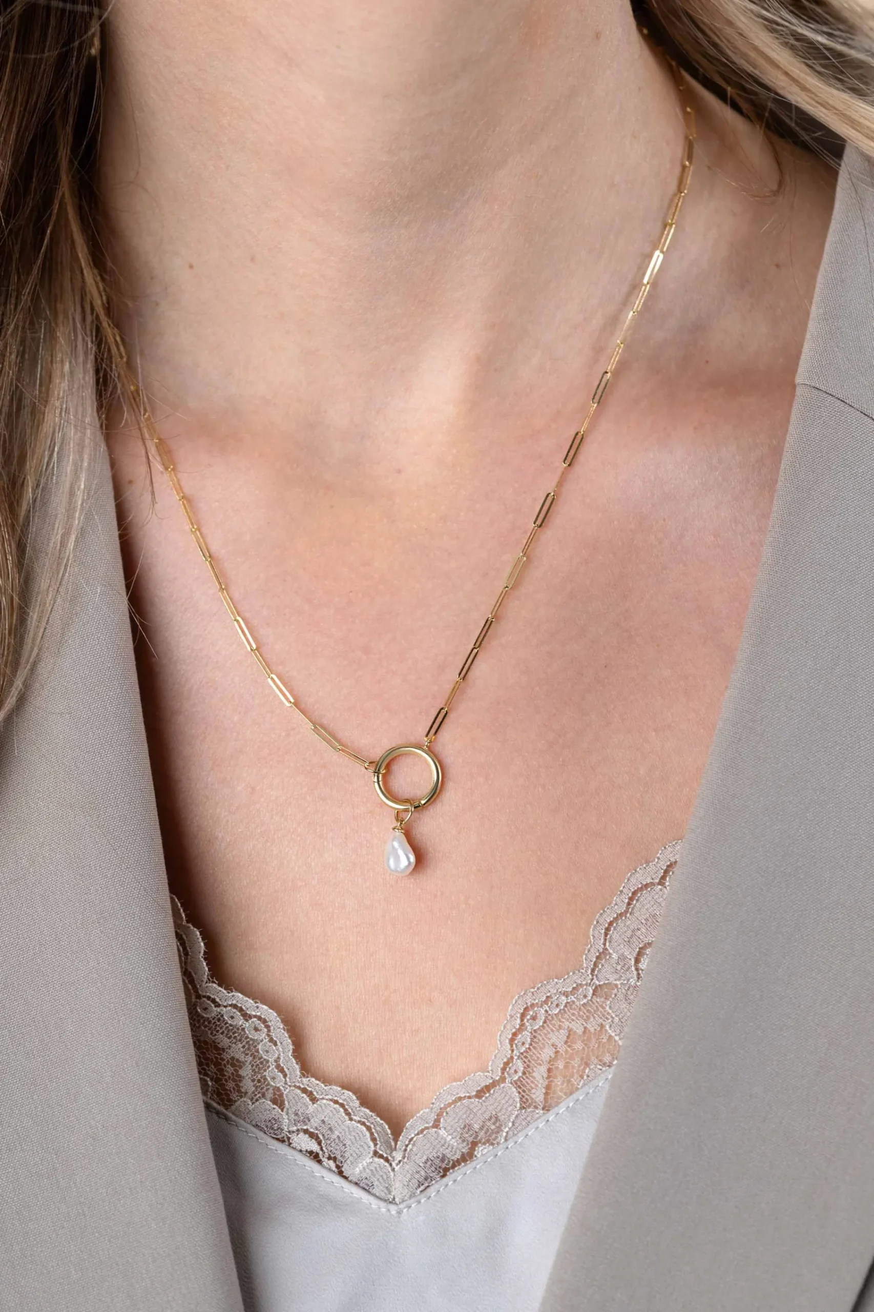 Hot Zinzi Gold 14 karaat gouden paperclip collier met opvallende ronde voorsluiting, waaraan je hangertjes kunt hangen 45cm ZGC493