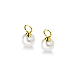 Hot Zinzi Gold 14 karaat gouden oorbedels parel wit 8mm ZGCH144 (zonder oorringen)