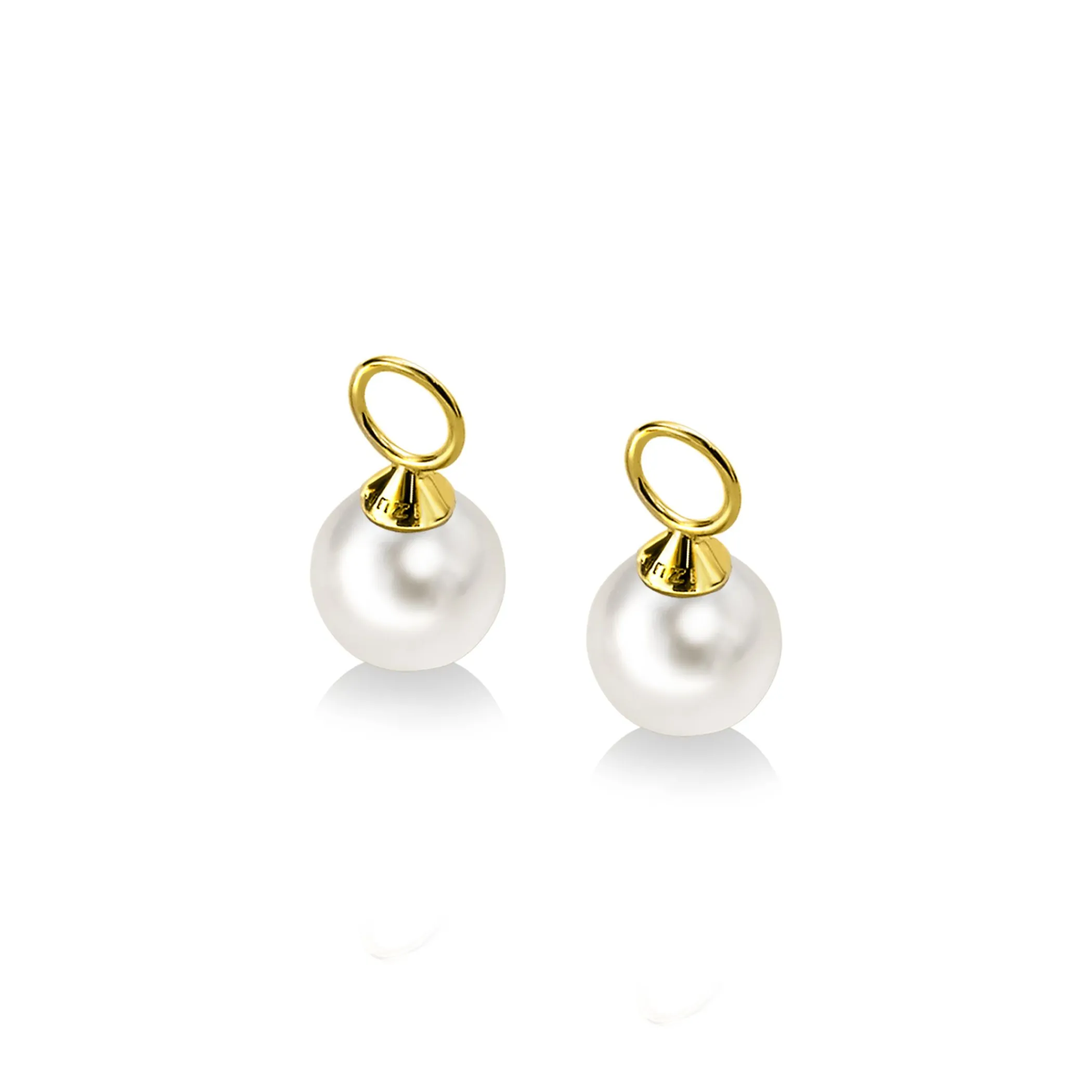Hot Zinzi Gold 14 karaat gouden oorbedels parel wit 8mm ZGCH144 (zonder oorringen)