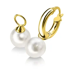 Hot Zinzi Gold 14 karaat gouden oorbedels parel wit 8mm ZGCH144 (zonder oorringen)