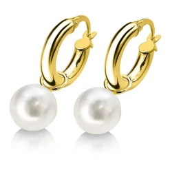 Hot Zinzi Gold 14 karaat gouden oorbedels parel wit 8mm ZGCH144 (zonder oorringen)