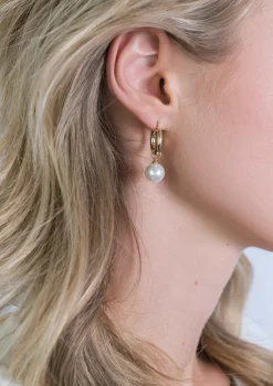 Hot Zinzi Gold 14 karaat gouden oorbedels parel wit 8mm ZGCH144 (zonder oorringen)