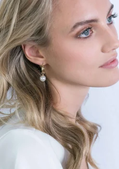 Hot Zinzi Gold 14 karaat gouden oorbedels parel wit 8mm ZGCH144 (zonder oorringen)
