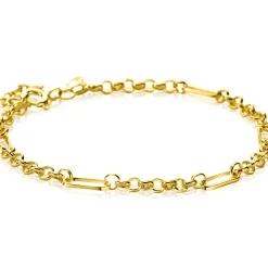 Zinzi Gold 14 karaat gouden massieve armband met vier paperclip-schakels gecombineerd met jasseron schakels 17-19cm ZGA495