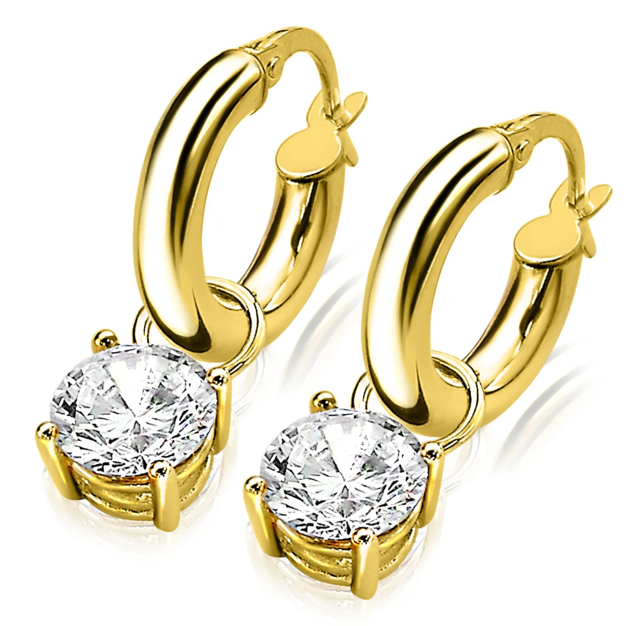 Online Zinzi Gold 14 karaat gouden creoolhangers rond wit ZGCH143 (zonder oorringen)