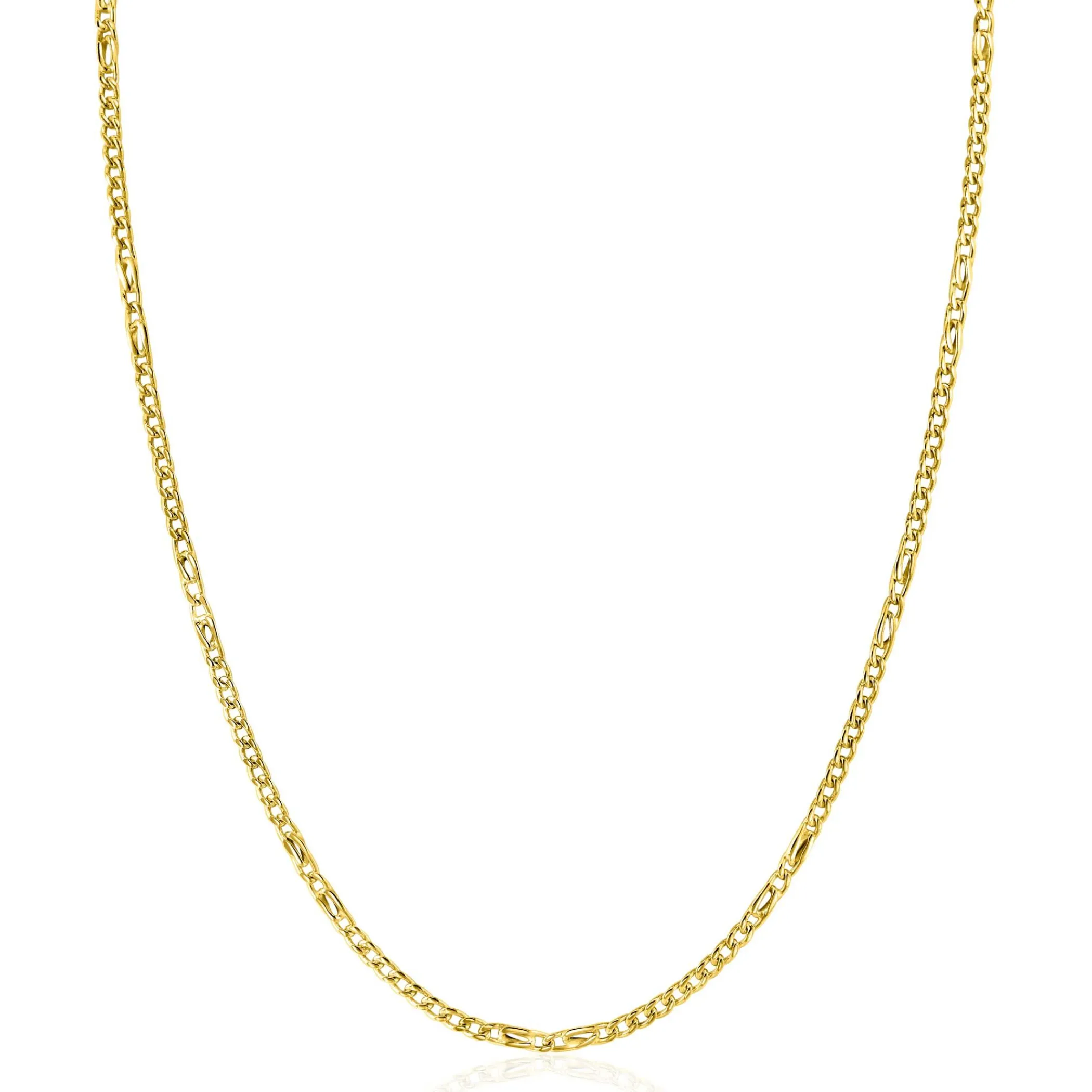 Zinzi Gold 14 karaat gouden massieve gourmet ketting met valkenoog schakels 2mm breed 41-43cm ZGC498