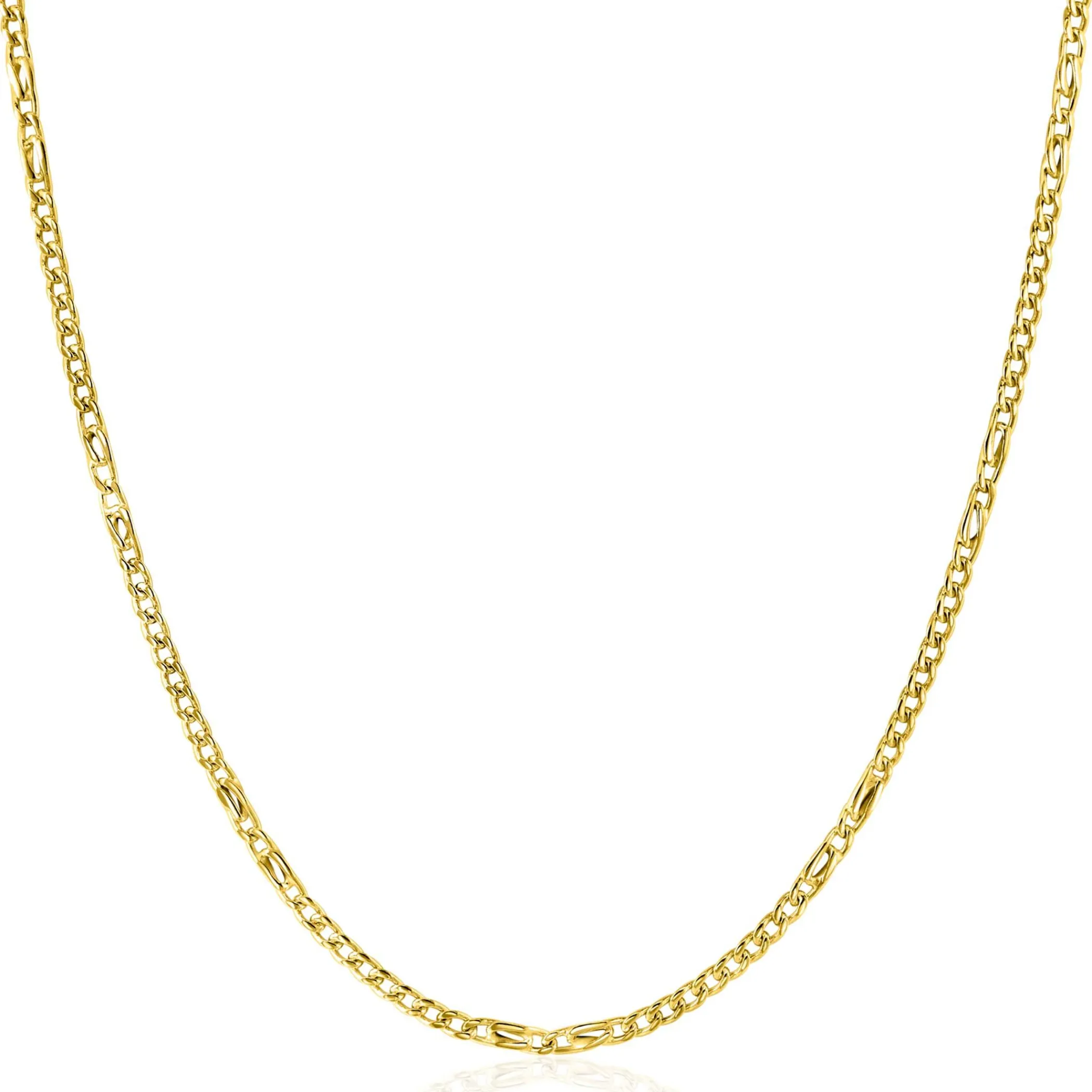 Zinzi Gold 14 karaat gouden massieve gourmet ketting met valkenoog schakels 2mm breed 41-43cm ZGC498