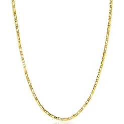 New Zinzi Gold 14 karaat gouden massieve ketting met valkenoog schakels en glimmende plaatjes 2,6mm breed 41-43cm ZGC499