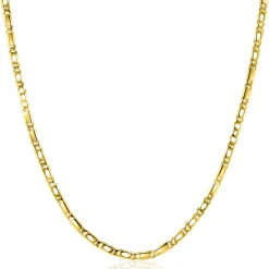 New Zinzi Gold 14 karaat gouden massieve ketting met valkenoog schakels en glimmende plaatjes 2,6mm breed 41-43cm ZGC499