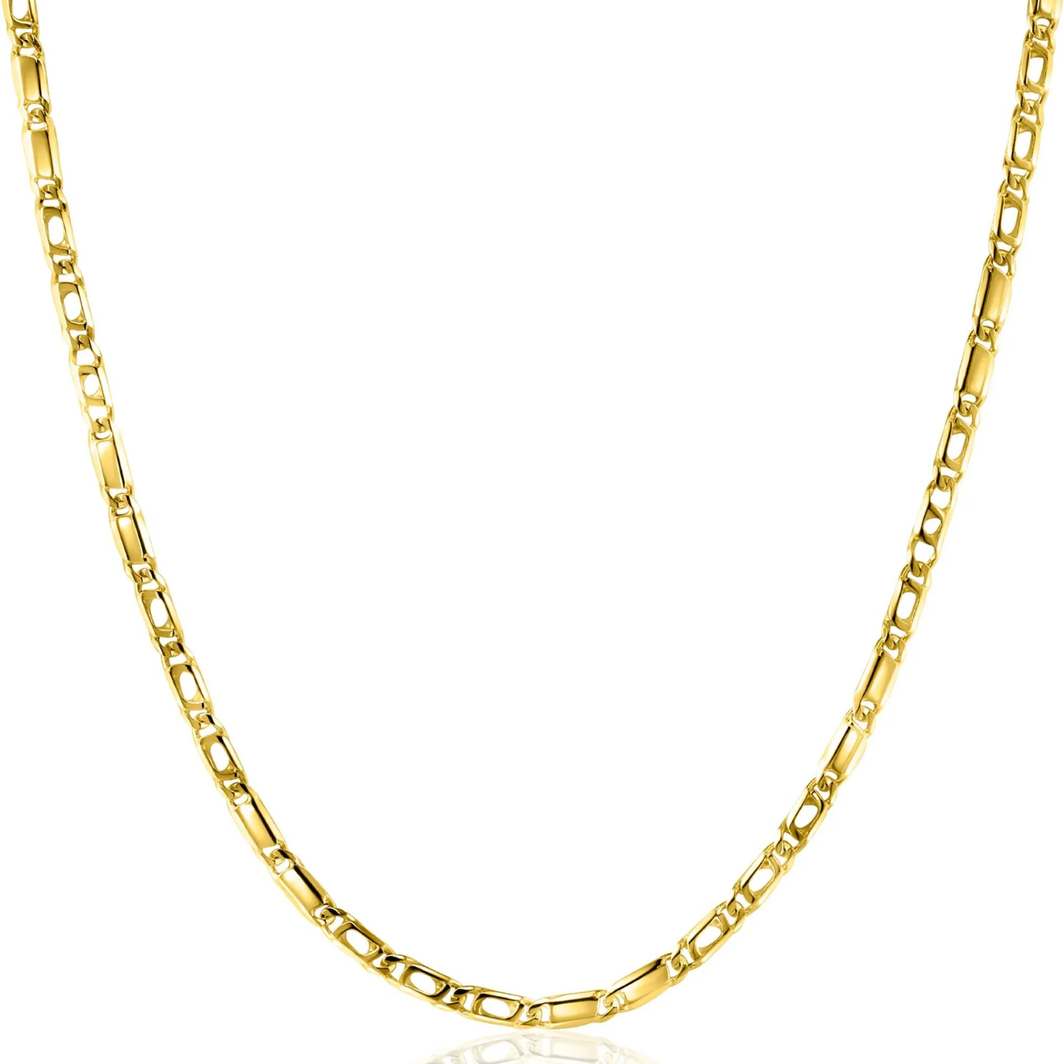 New Zinzi Gold 14 karaat gouden massieve ketting met valkenoog schakels en glimmende plaatjes 2,6mm breed 41-43cm ZGC499