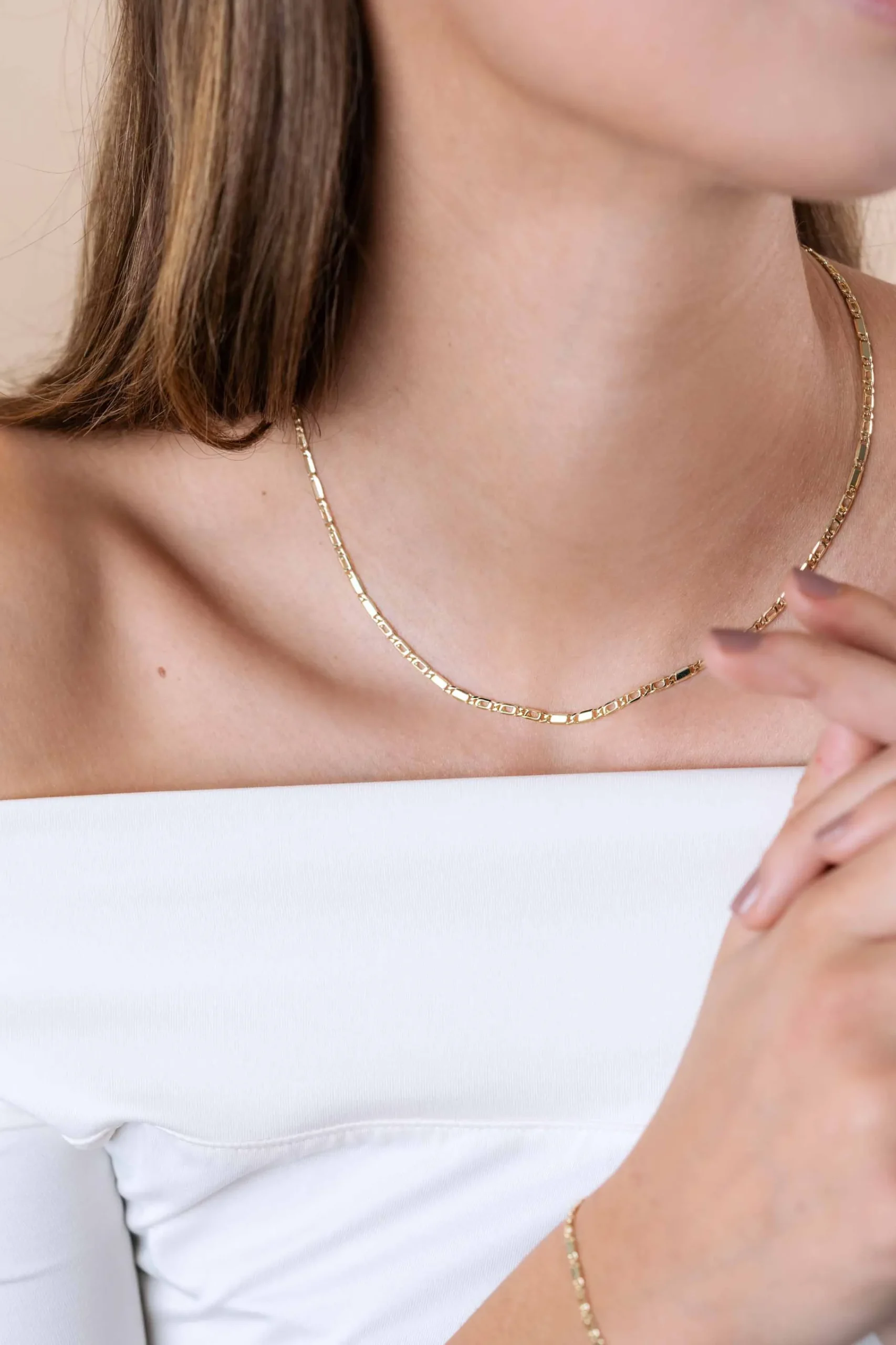 New Zinzi Gold 14 karaat gouden massieve ketting met valkenoog schakels en glimmende plaatjes 2,6mm breed 41-43cm ZGC499