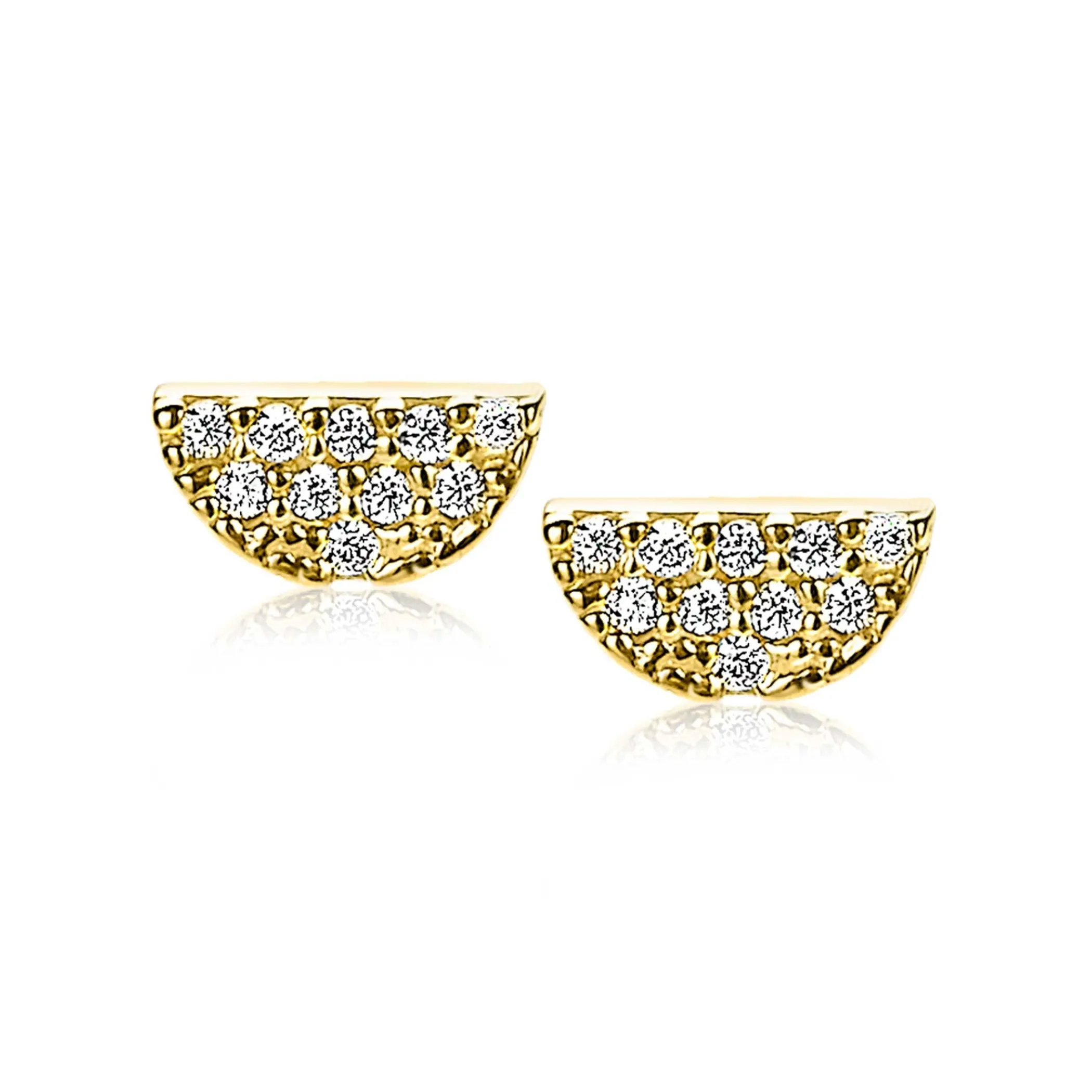 Hot Zinzi Gold 14 karaat gouden oorknoppen halve maan wit zirconia ZGO220