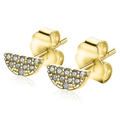 Hot Zinzi Gold 14 karaat gouden oorknoppen halve maan wit zirconia ZGO220