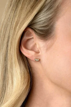 Hot Zinzi Gold 14 karaat gouden oorknoppen halve maan wit zirconia ZGO220