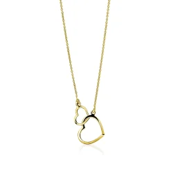 Clearance Zinzi Gold 14 karaat gouden jasseron ketting open harten 42cm ZGC114