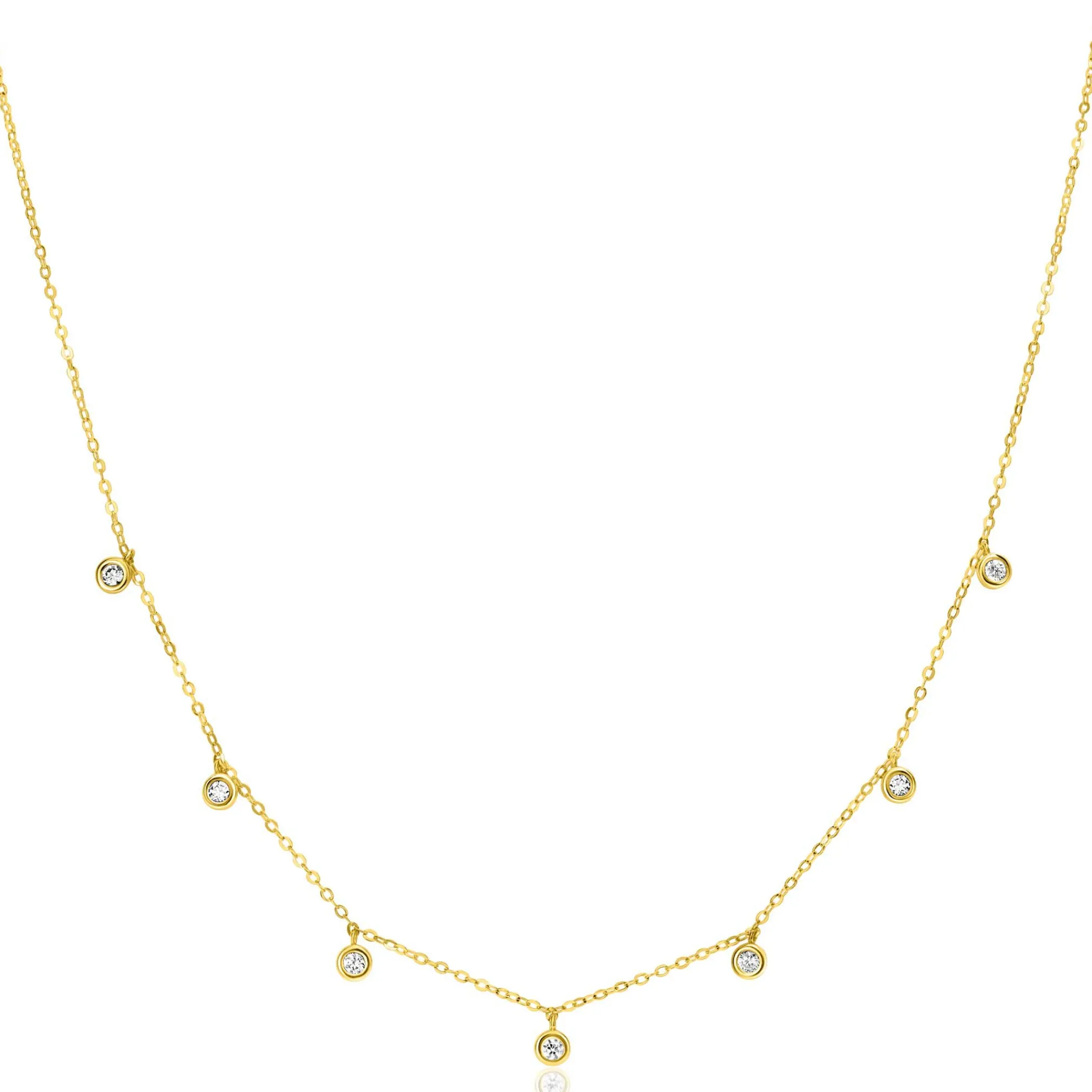 Best Zinzi Gold 14 krt gouden anker ketting met zeven ronde hangertjes, bezet met witte zirconia's 40-43cm ZGC451