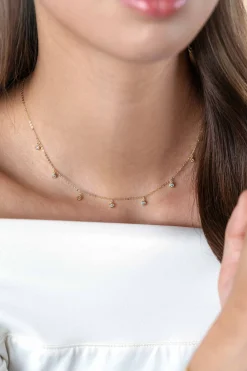 Best Zinzi Gold 14 krt gouden anker ketting met zeven ronde hangertjes, bezet met witte zirconia's 40-43cm ZGC451