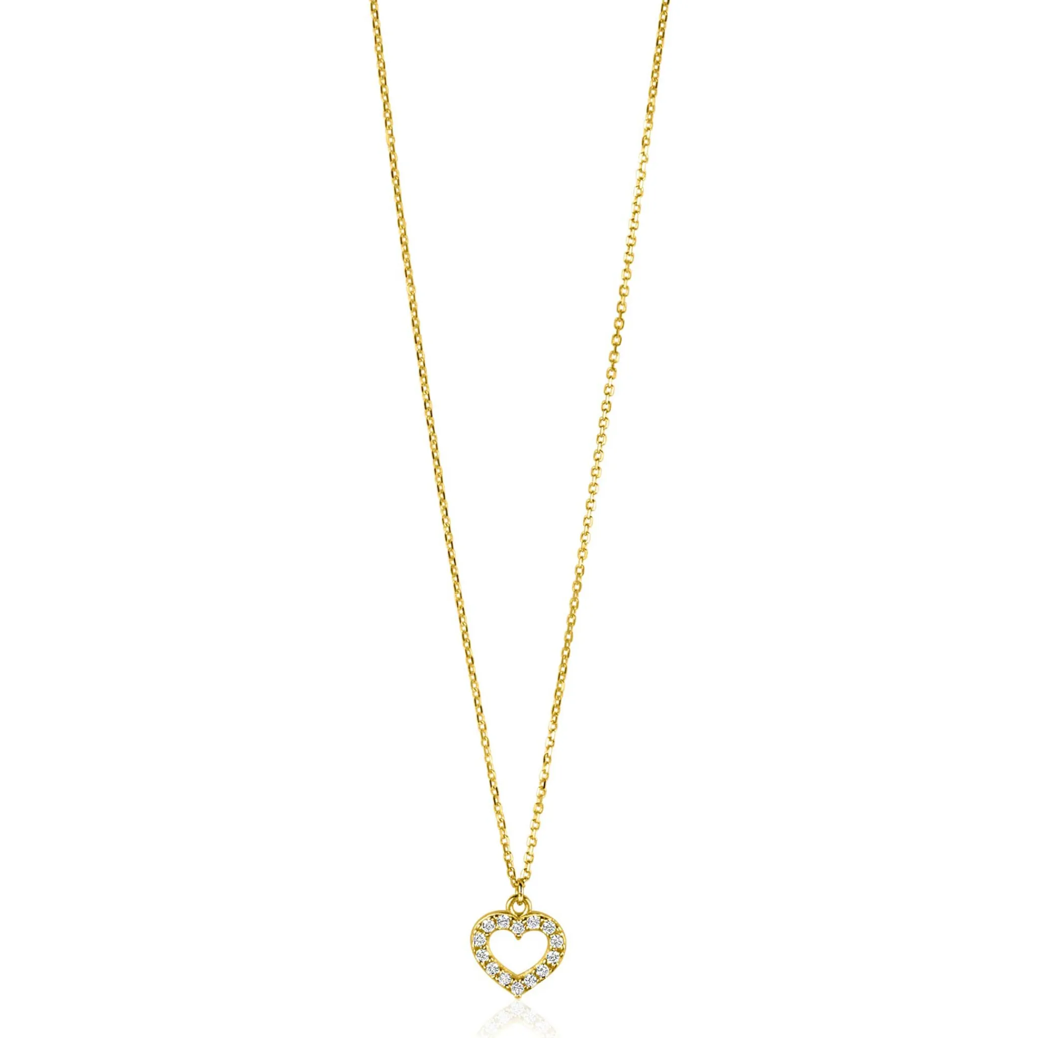 New Zinzi Gold 14 krt gouden anker ketting met sierlijk open hartje (7mm), bezet met witte zirconia's 40-42,5cm ZGC450