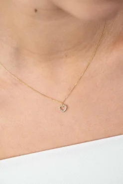 New Zinzi Gold 14 krt gouden anker ketting met sierlijk open hartje (7mm), bezet met witte zirconia's 40-42,5cm ZGC450