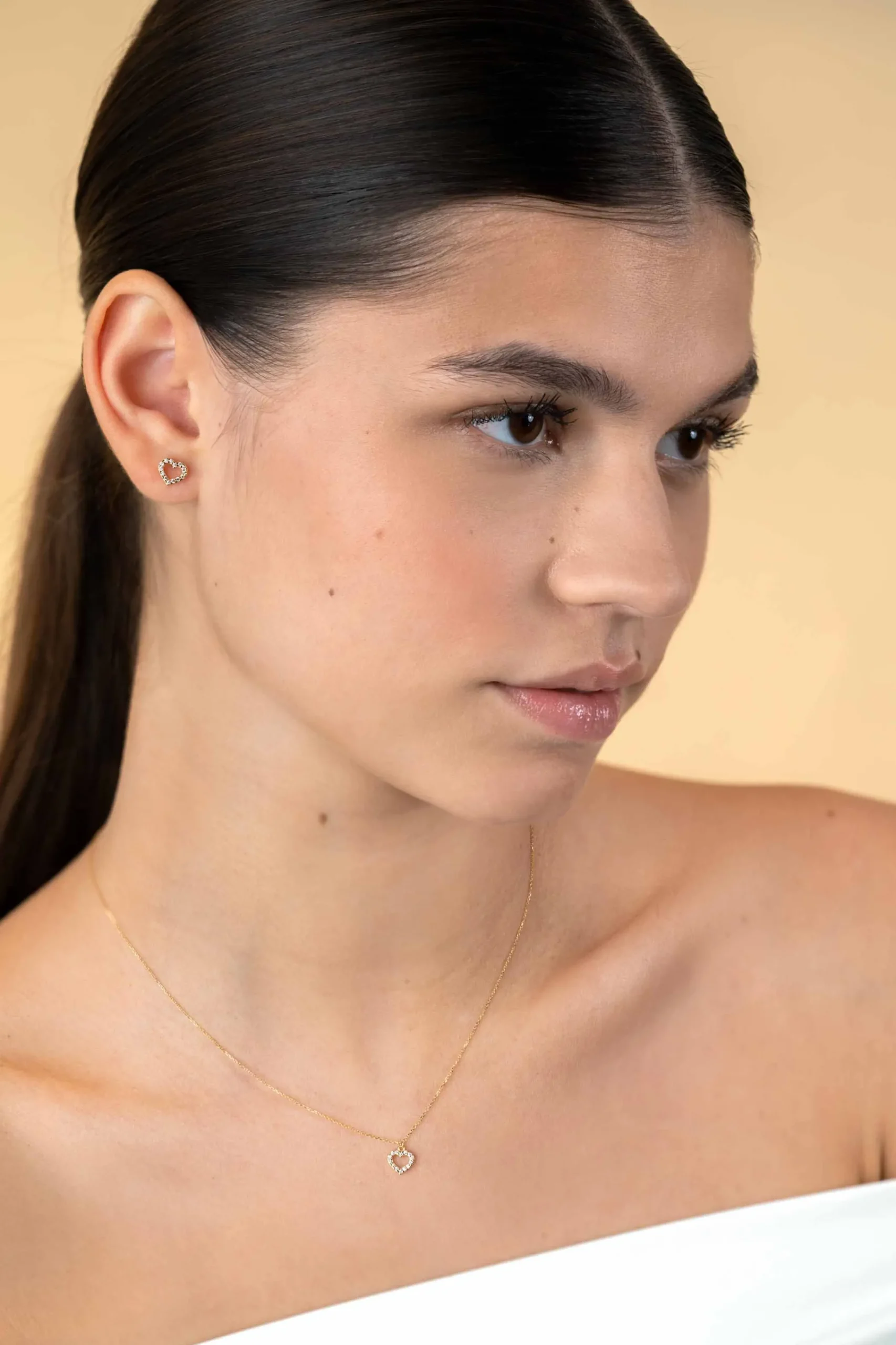New Zinzi Gold 14 krt gouden anker ketting met sierlijk open hartje (7mm), bezet met witte zirconia's 40-42,5cm ZGC450