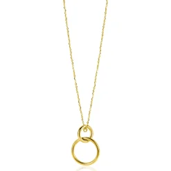 Hot Zinzi Gold 14 krt gouden anker ketting 42-45cm met trendy hanger (26mm) met verbonden open ronde vormen ZGC446