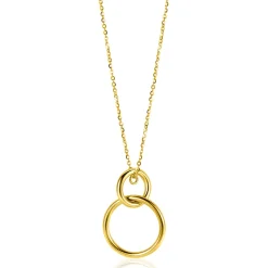 Hot Zinzi Gold 14 krt gouden anker ketting 42-45cm met trendy hanger (26mm) met verbonden open ronde vormen ZGC446