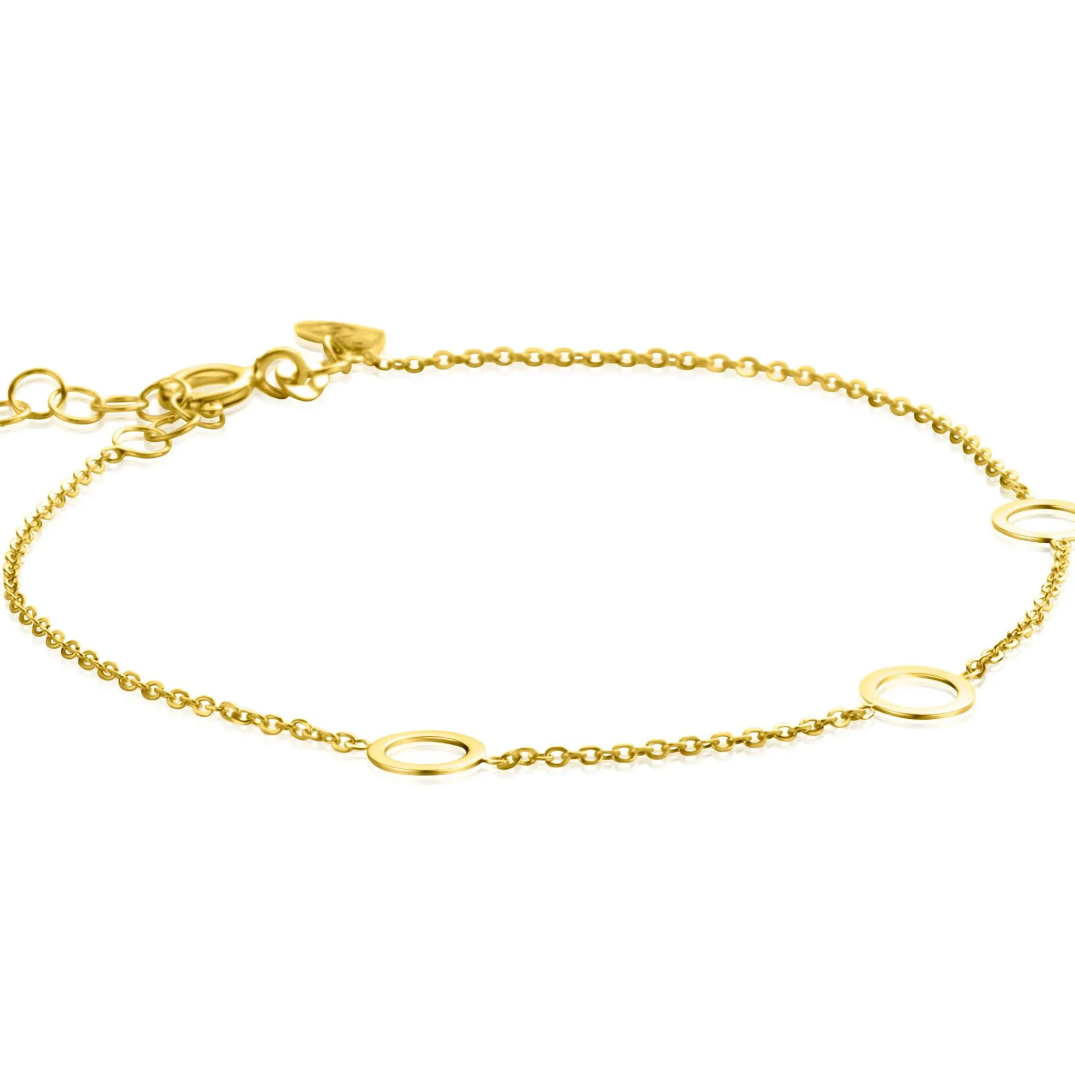 Hot Zinzi Gold 14 krt gouden armband met subtiele jasseron schakels en drie open rondjes 6,5mm breed 18-20cm ZGA445
