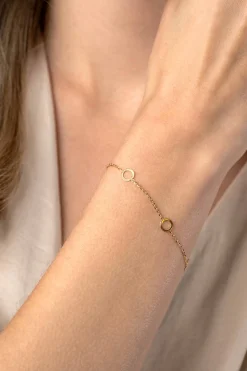 Hot Zinzi Gold 14 krt gouden armband met subtiele jasseron schakels en drie open rondjes 6,5mm breed 18-20cm ZGA445