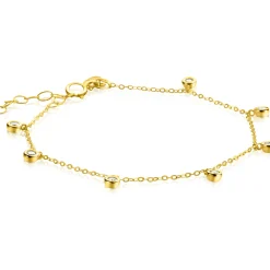 Discount Zinzi Gold 14 krt gouden armband met zeven ronde hangertjes, bezet met witte zirconia's 15,5-18,5cm ZGA451