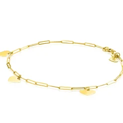 Zinzi Gold 14 krt gouden armband met trendy paperclip schakels 1,8mm breed met drie gladde harten, lengte 19cm ZGA342