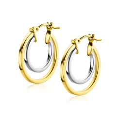 Outlet Zinzi Gold 14 krt gouden bicolor oorringen 18mm, met multi-look uitstraling. Met een vierkante buis van 1,5mm breed ZGO335