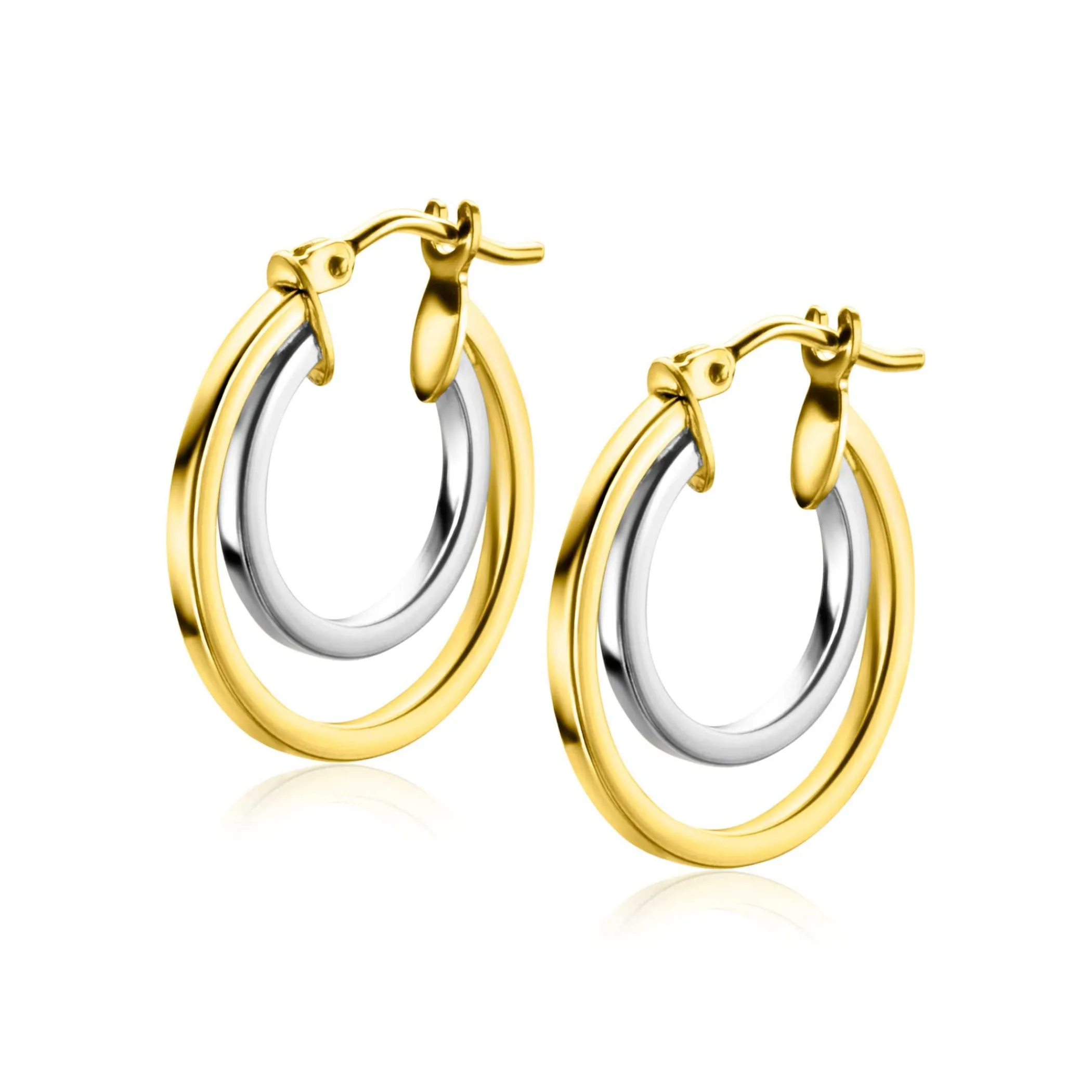 Outlet Zinzi Gold 14 krt gouden bicolor oorringen 18mm, met multi-look uitstraling. Met een vierkante buis van 1,5mm breed ZGO335